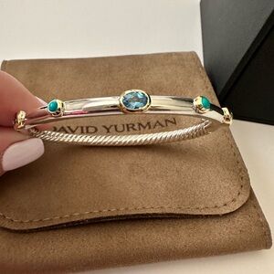 💯 Authentic David Yurman Sterling Silver 18Kt gold BlueTopaz Turquoise Bracelet